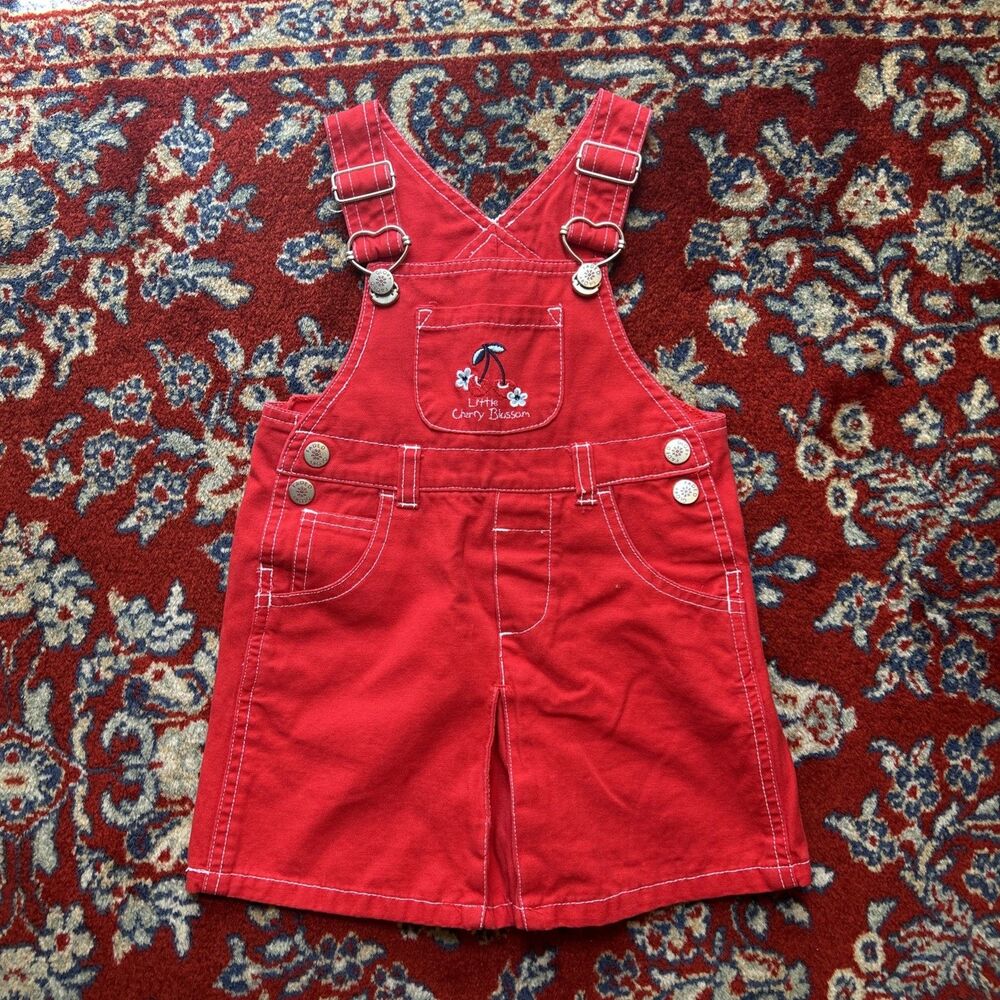 Vintage Faded Glory Shortalls Skirt Little Cherry Blossom Overall Shorts 2T Y2K